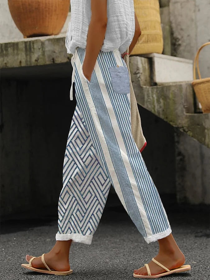 Delia - Pantalones de rayas casuales con botones para mujer
