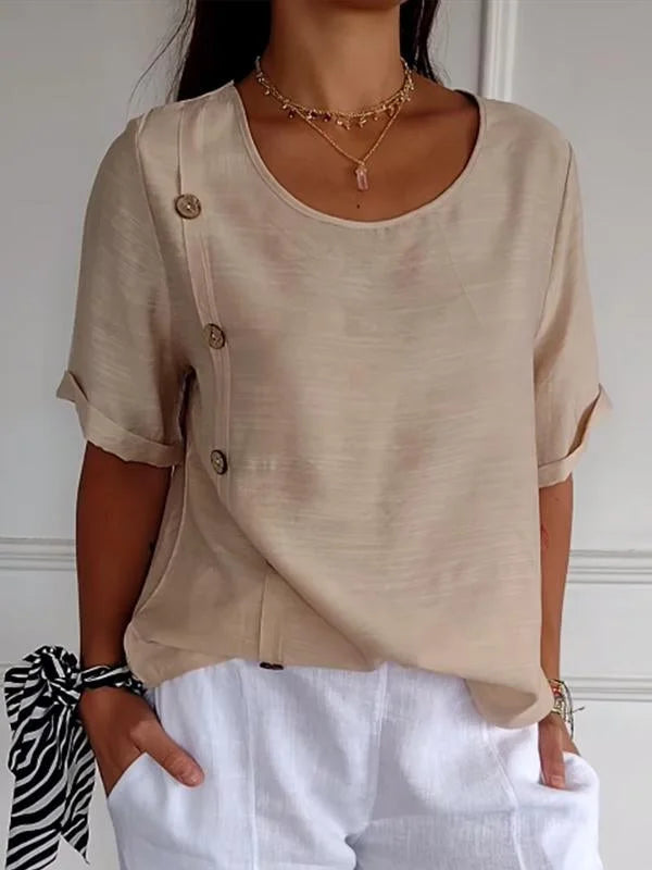 Sandra - Camisa Casual de Algodón y Lino para Mujer con Diseño de Botones