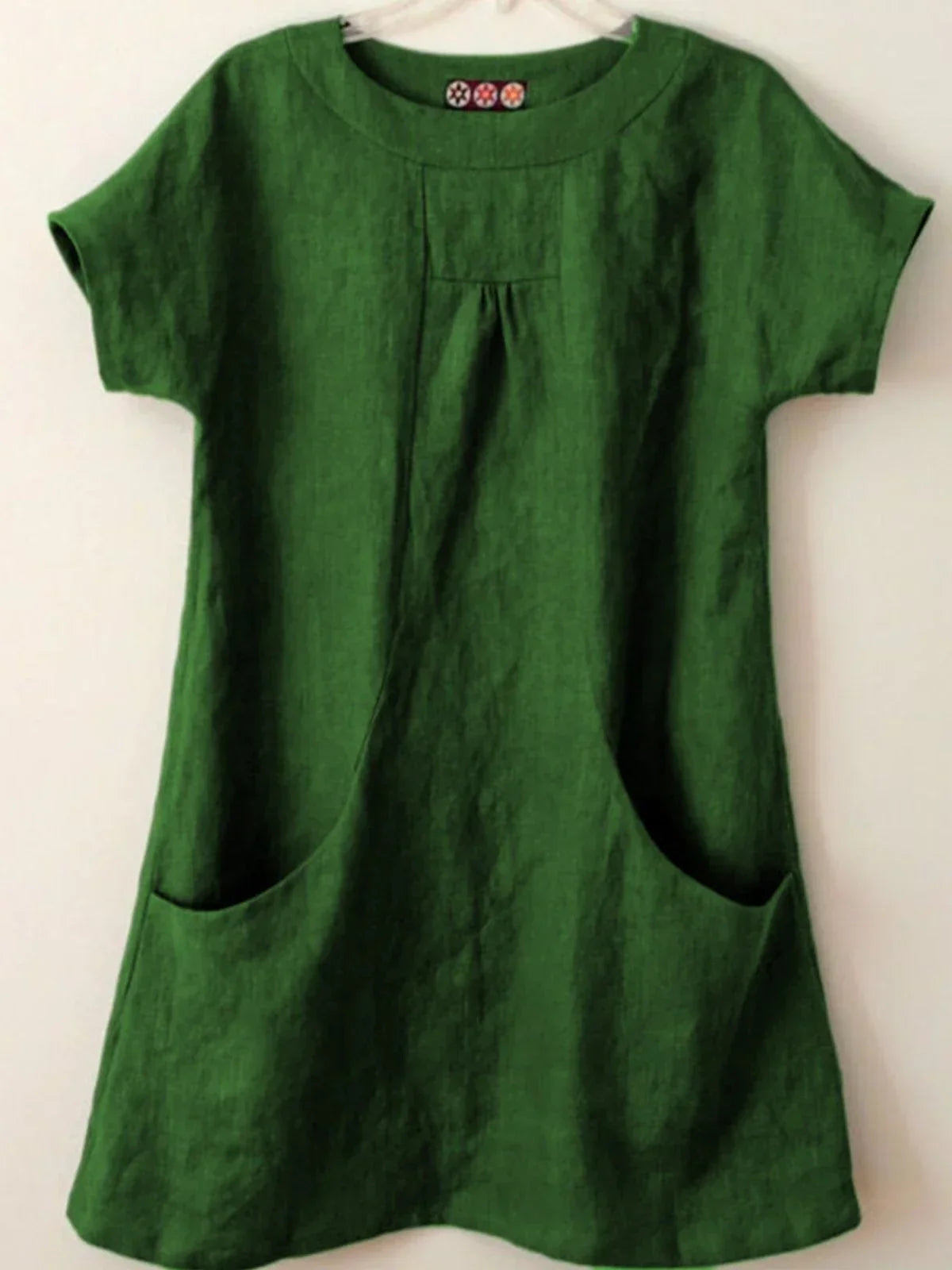 Vanessa - Camisas y Tops de Algodón Mezclado con Bolsillos y Manga Corta en Lino