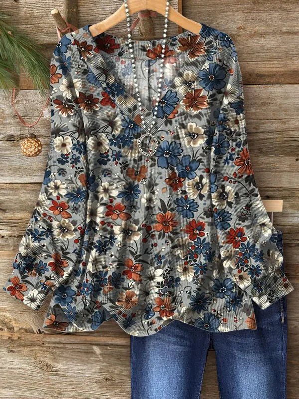 Camisa de manga larga elegante con escote en V