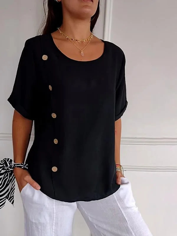 Sandra - Camisa Casual de Algodón y Lino para Mujer con Diseño de Botones