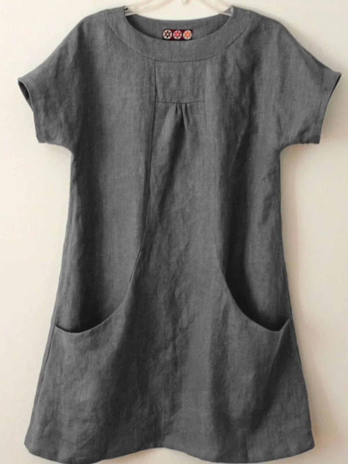 Vanessa - Camisas y Tops de Algodón Mezclado con Bolsillos y Manga Corta en Lino