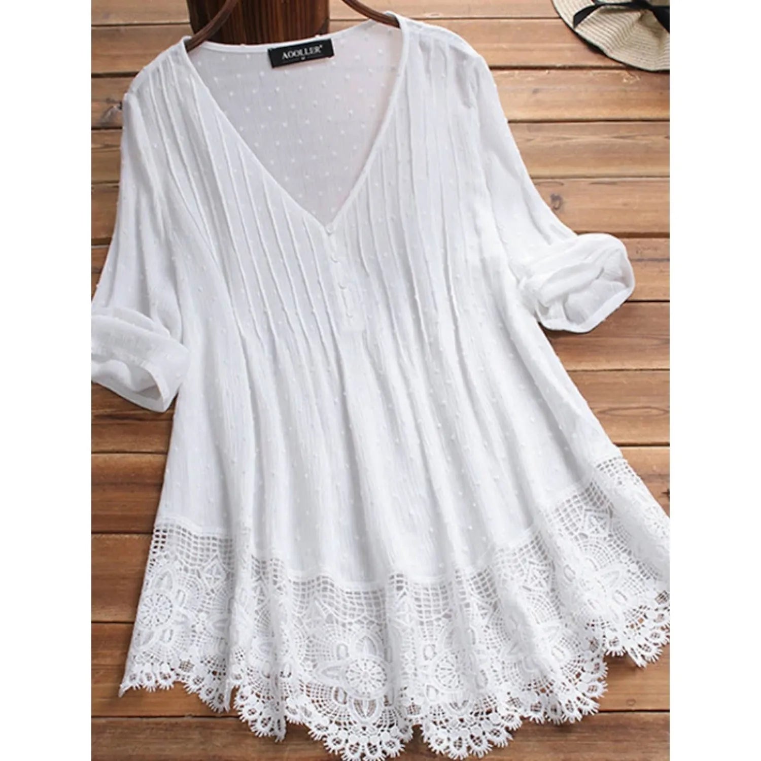Alba - Blusa de encaje con cuello en V para mujer