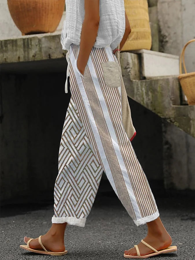 Delia - Pantalones de rayas casuales con botones para mujer