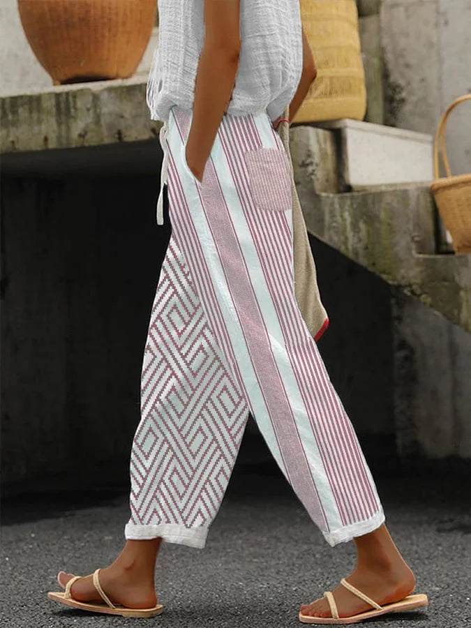 Delia - Pantalones de rayas casuales con botones para mujer
