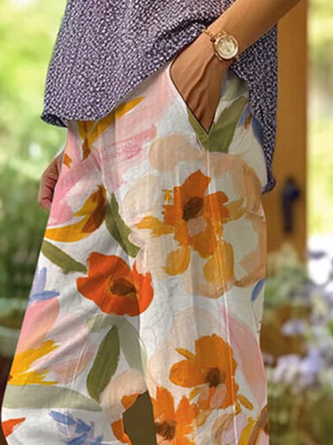 Gina - Pantalones Cortos Rectos con Bolsillos y Estampado Floral Casual