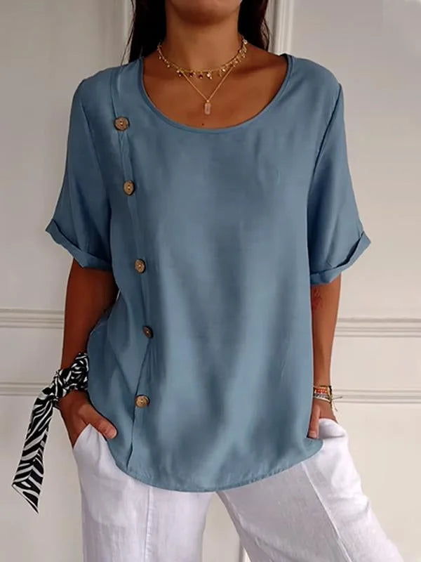 Sandra - Camisa Casual de Algodón y Lino para Mujer con Diseño de Botones