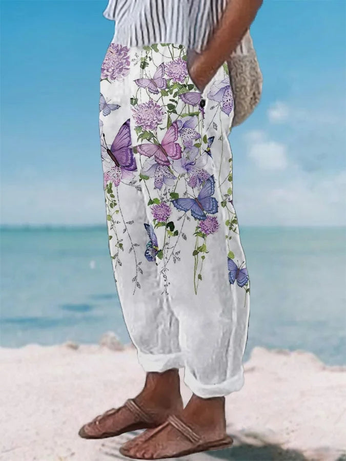Virginia - Pantalones de salón para mujer con diseño de mariposas