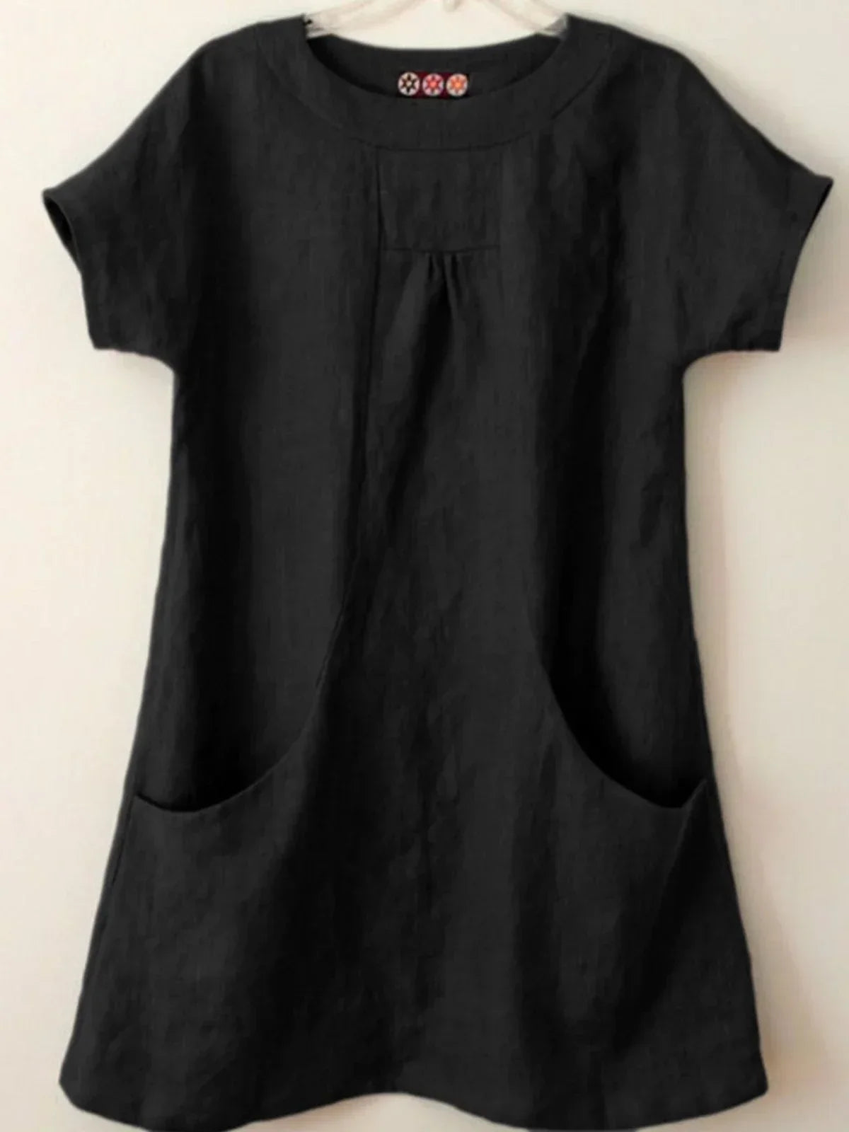 Vanessa - Camisas y Tops de Algodón Mezclado con Bolsillos y Manga Corta en Lino