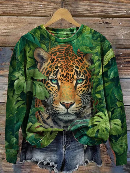 Mujer Sudadera con Capucha y Estampado de Arte Tigre - Cuello Redondo