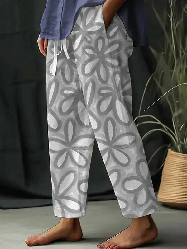 Maria - Pantalones Sueltos de Mujer con Estampado Floral Botánico