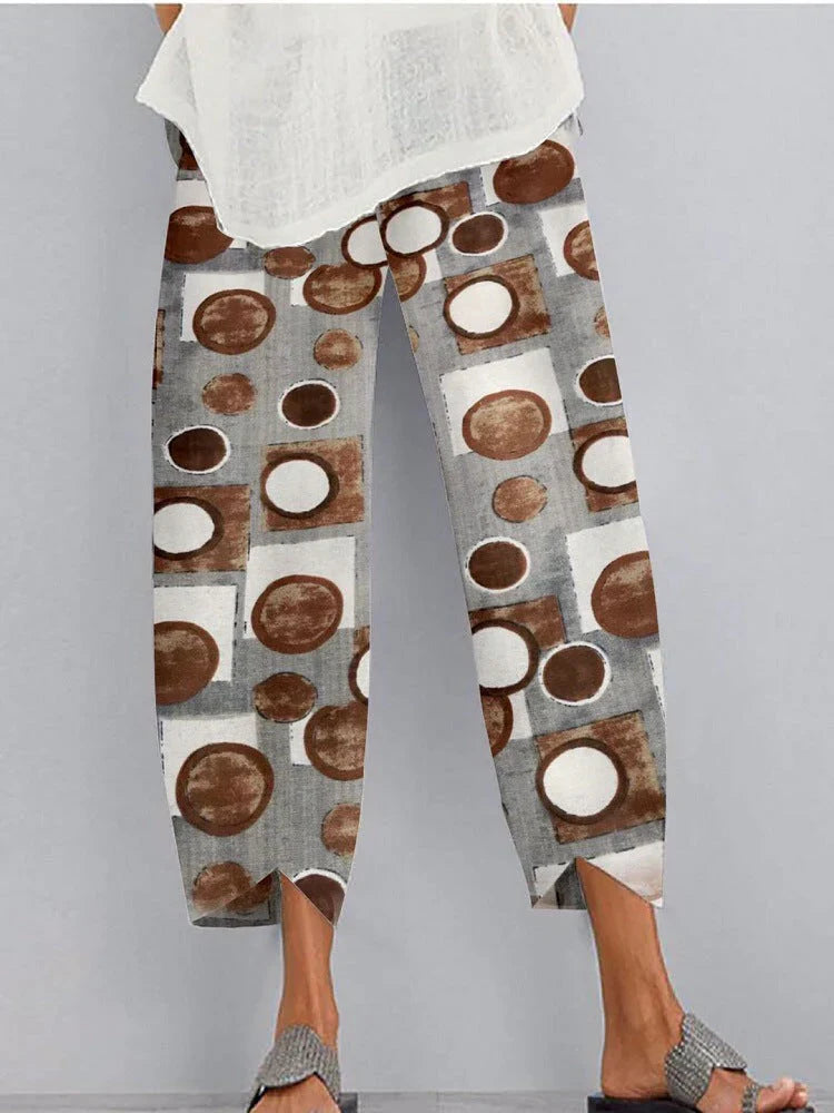 Laura - Pantalones con bolsillos y cintura elástica estampada