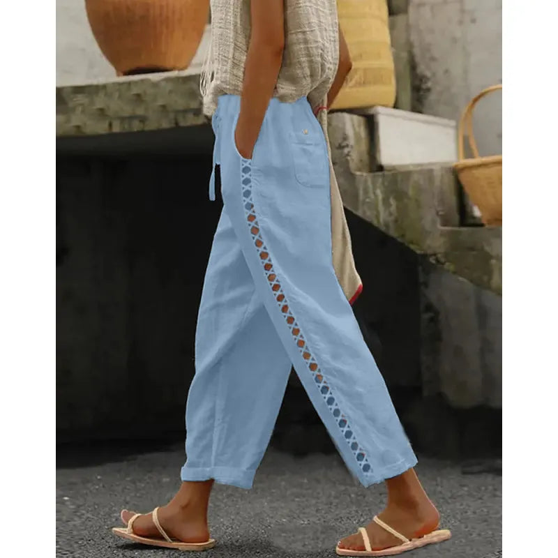 Mariam - Pantalones Casual para Mujer en Color Sólido con Detalles de Encaje