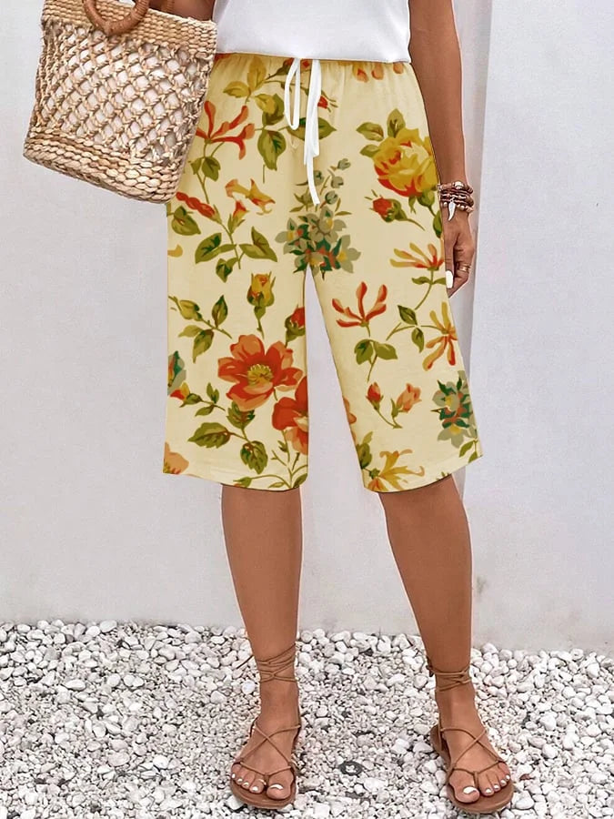 Emma - Pantalones de mujer amplios y relajados con cordones en estampado floral y botánico