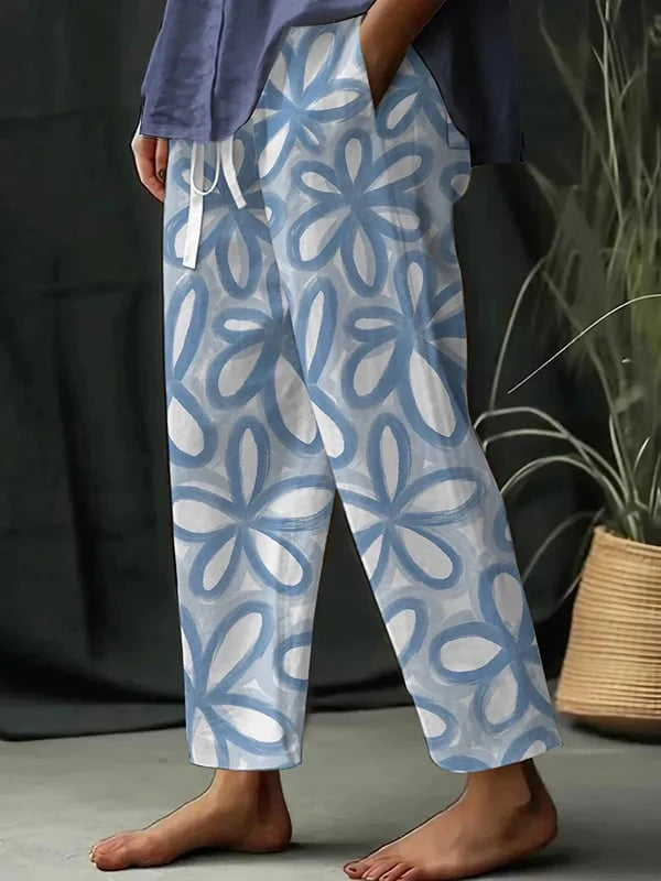 Maria - Pantalones Sueltos de Mujer con Estampado Floral Botánico