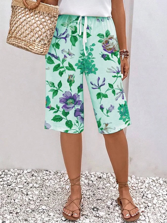 Emma - Pantalones de mujer amplios y relajados con cordones en estampado floral y botánico