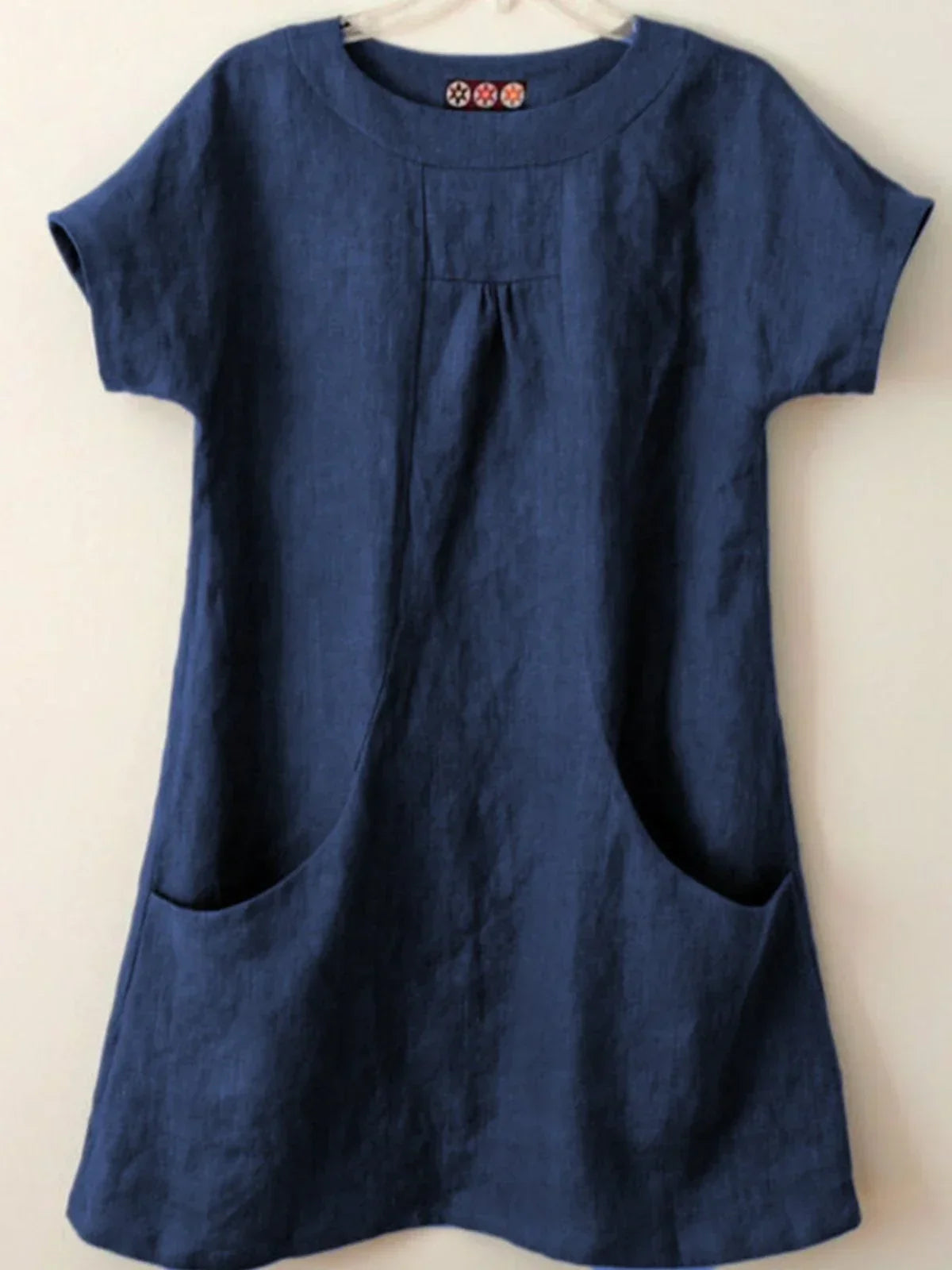 Vanessa - Camisas y Tops de Algodón Mezclado con Bolsillos y Manga Corta en Lino