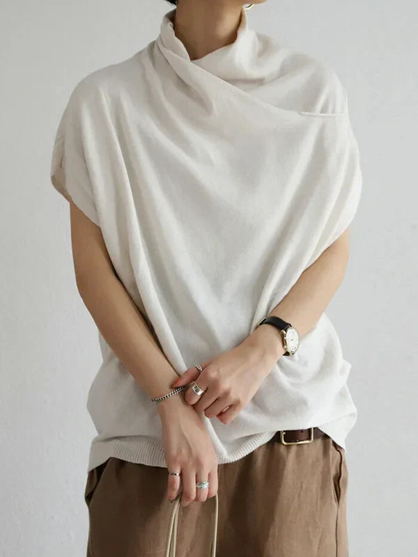 Mia | Camiseta Casual de Manga Corta con Cuello Plisado