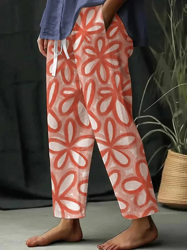 Maria - Pantalones Sueltos de Mujer con Estampado Floral Botánico