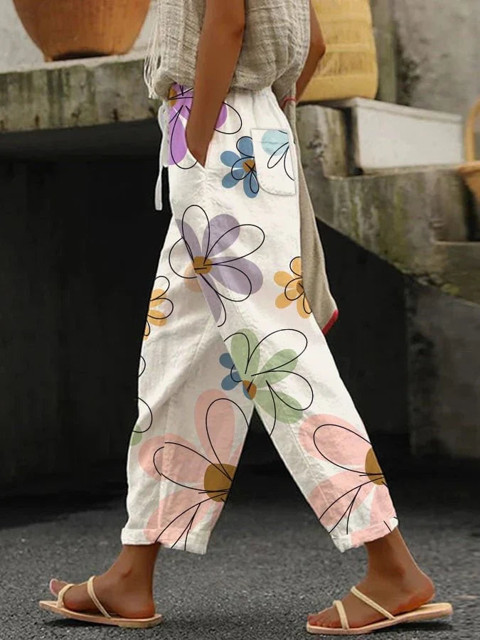 Helena - Clásicos pantalones anchos de mujer con estampado floral
