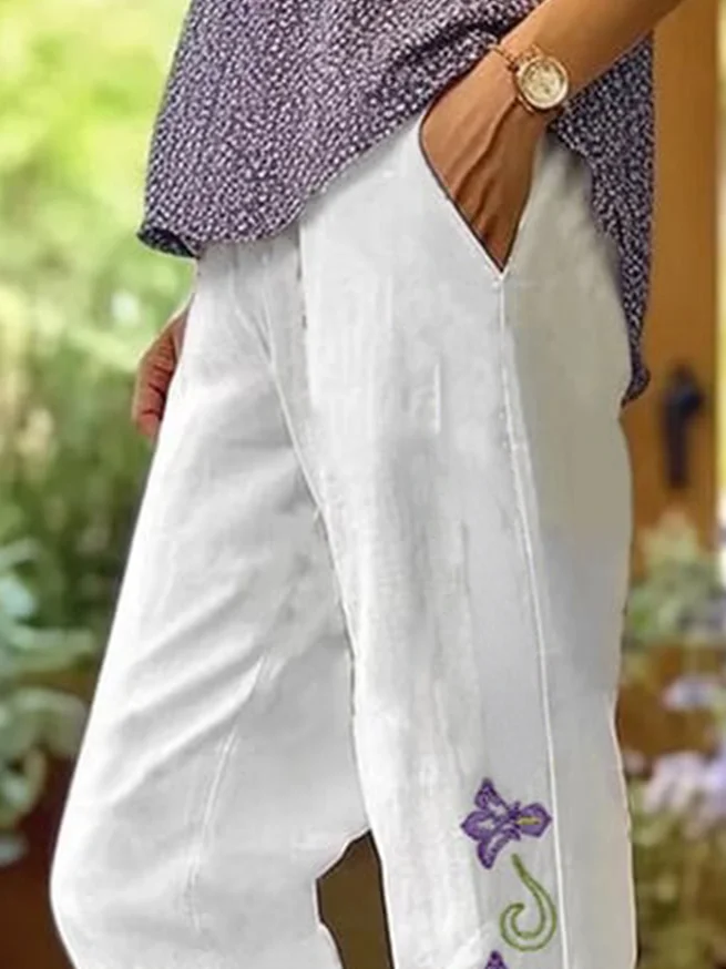Gina - Pantalones Cortos Rectos con Bolsillos y Estampado Floral Casual