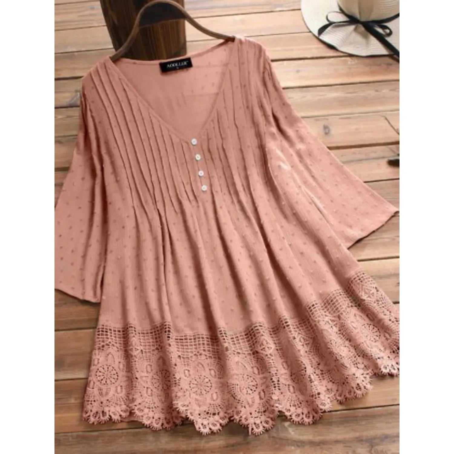 Alba - Blusa de encaje con cuello en V para mujer