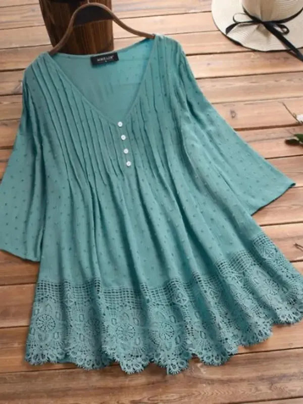 Alba - Blusa de encaje con cuello en V para mujer