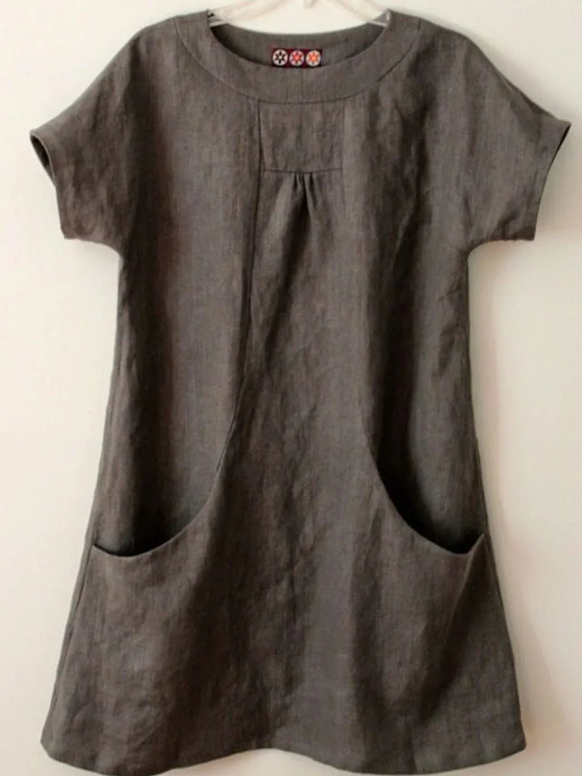 Vanessa - Camisas y Tops de Algodón Mezclado con Bolsillos y Manga Corta en Lino