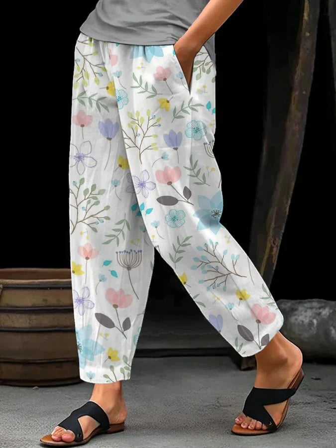 Fiona - Pantalones Casual Mujer con Estampado Floral y Cintura Elástica Ajustable