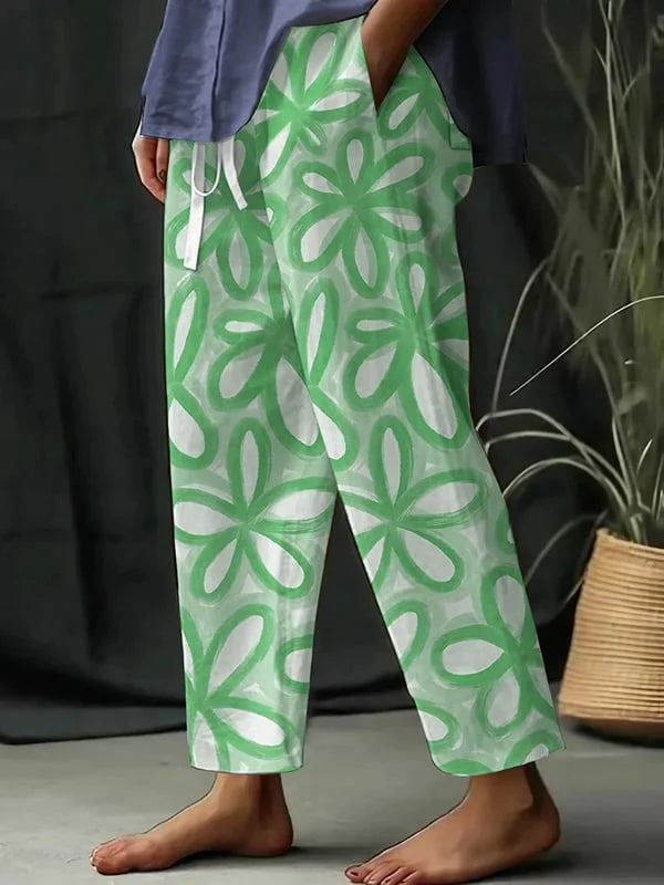Maria - Pantalones Sueltos de Mujer con Estampado Floral Botánico