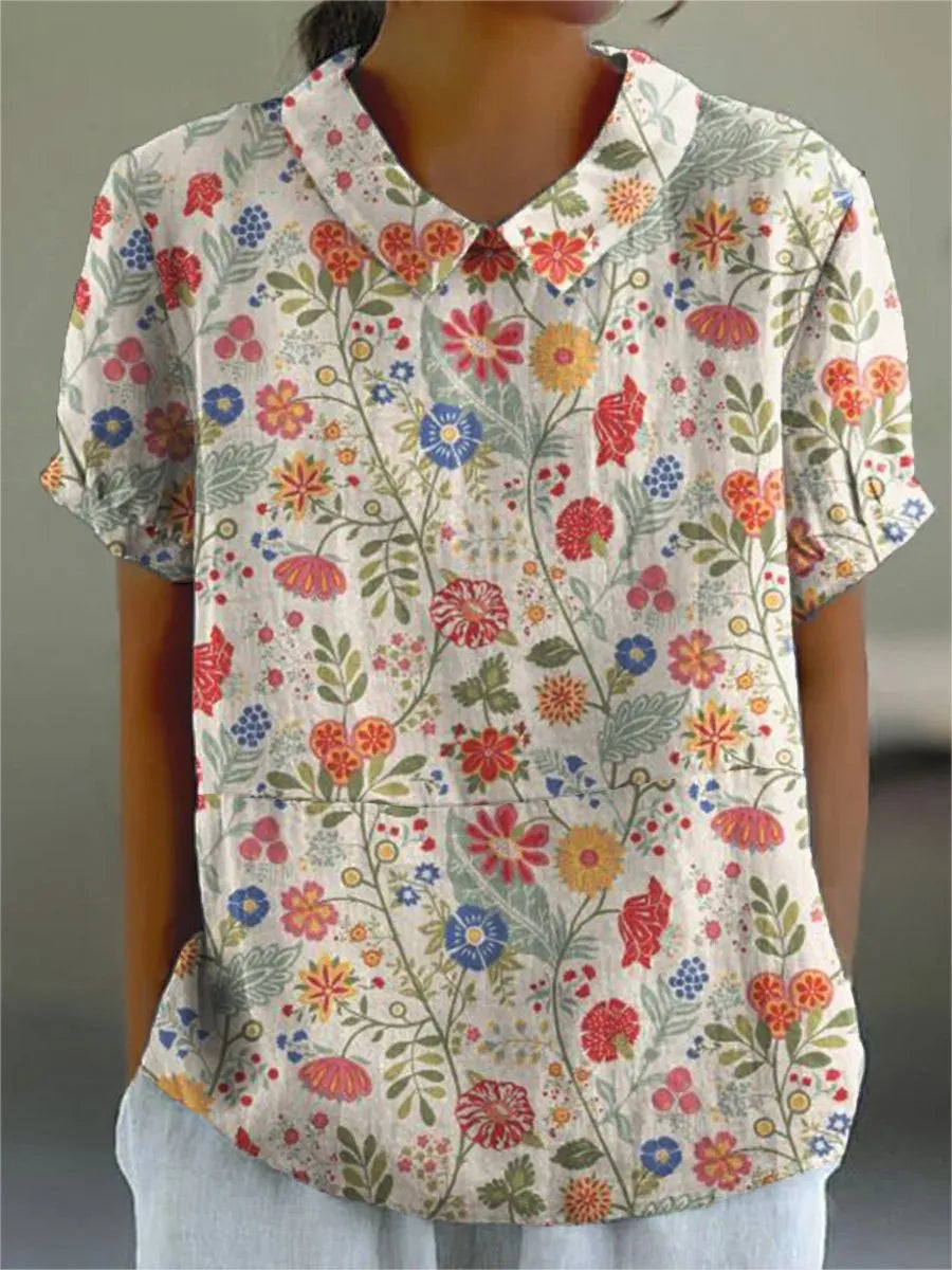 Alicia | Camisa Casual de Algodón y Lino con Diseño Floral